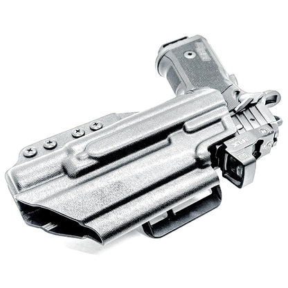 Black Sig Sauer P211 GT4 & X300U-A and X300U-B OWB Kydex holster has a 4BROS 1.5" Belt Slide.  Formed with a precision-molded fit, adjustable retention, and tough .093" construction.   Made in the USA.