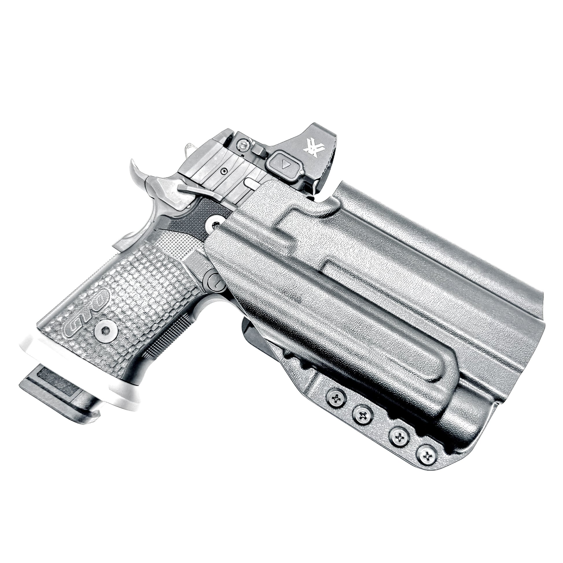 OWB holster for the Sig Sauer P211 GTO and Streamlight TLR-1 HL-X or TLR-1 HL-X USB for Outside Waistband carry. Optics-ready and adjustable retention.
