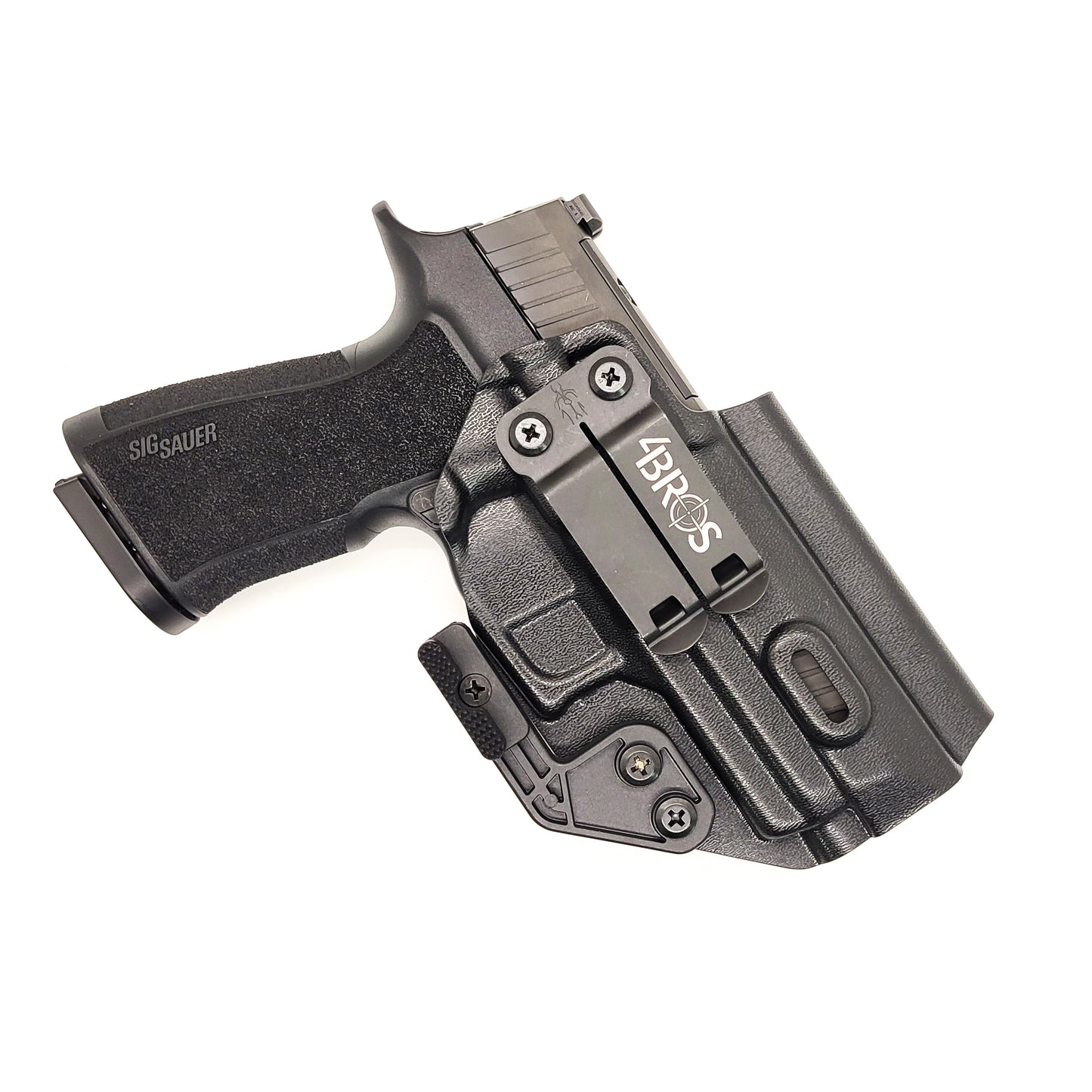 For the best Inside Waistband AIWB IWB Kydex holster designed to fit the Sig Sauer P320-XTEN COMP 10MM, shop Four Brothers Holsters. Full sweat guard, cleared for red dot sights & optics, adjustable retention, smooth surfaces, and designed to reduce printing Made in the USA P320 XTEN P 320 X TEN COMP X10 X 10