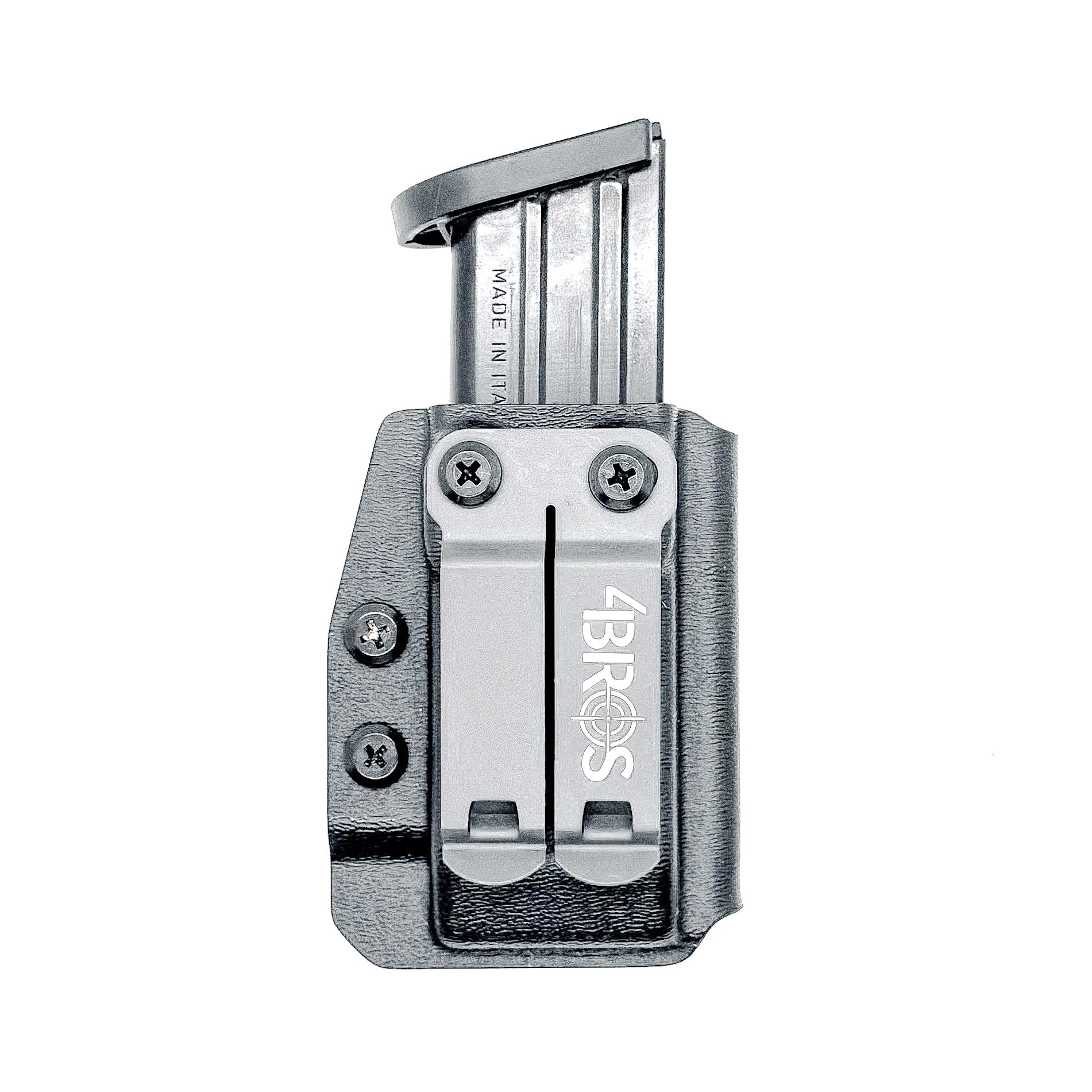 Black Kydex IWB AIWB appendix inside waistband magazine pouch carrier or holster for the Sig Sauer P320-XTEN 10mm from Four Brothers 4BROS Holsters. 