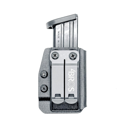 Black Kydex IWB AIWB appendix inside waistband magazine pouch carrier or holster for the Sig Sauer P320-XTEN 10mm from Four Brothers 4BROS Holsters. 
