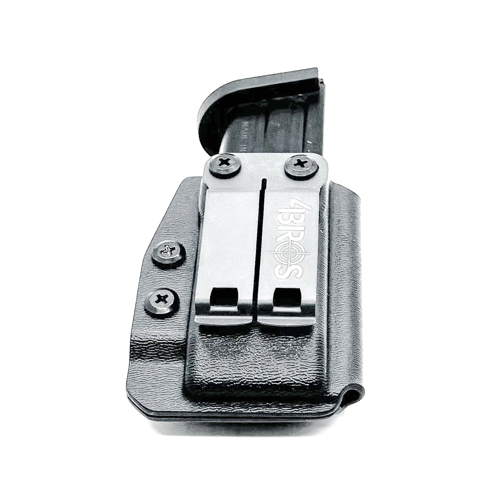 Black Kydex IWB AIWB appendix inside waistband magazine pouch carrier or holster for the Sig Sauer P320-XTEN 10mm from Four Brothers 4BROS Holsters. 