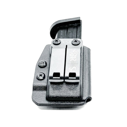 Black Kydex IWB AIWB appendix inside waistband magazine pouch carrier or holster for the Sig Sauer P320-XTEN 10mm from Four Brothers 4BROS Holsters. 