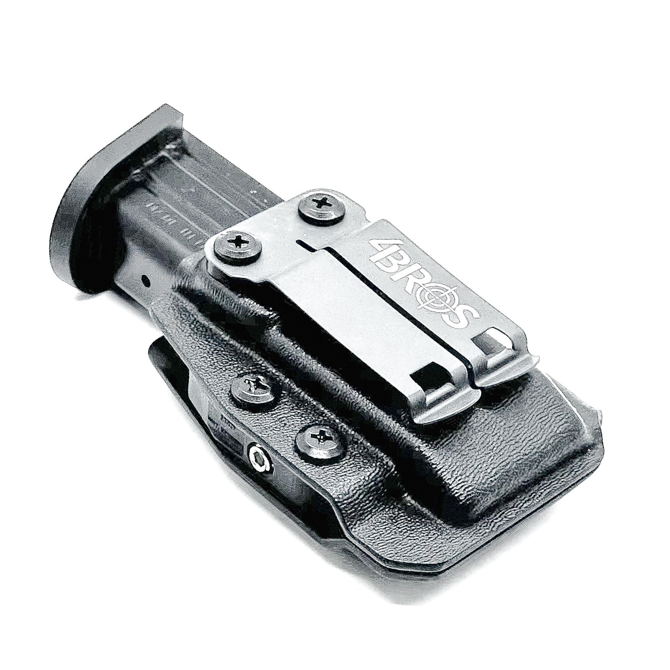 Black Kydex IWB AIWB appendix inside waistband magazine pouch carrier or holster for the Sig Sauer P320-XTEN 10mm from Four Brothers 4BROS Holsters. 