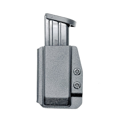 Black Kydex IWB AIWB appendix inside waistband magazine pouch carrier or holster for the Sig Sauer P320-XTEN 10mm from Four Brothers 4BROS Holsters. 