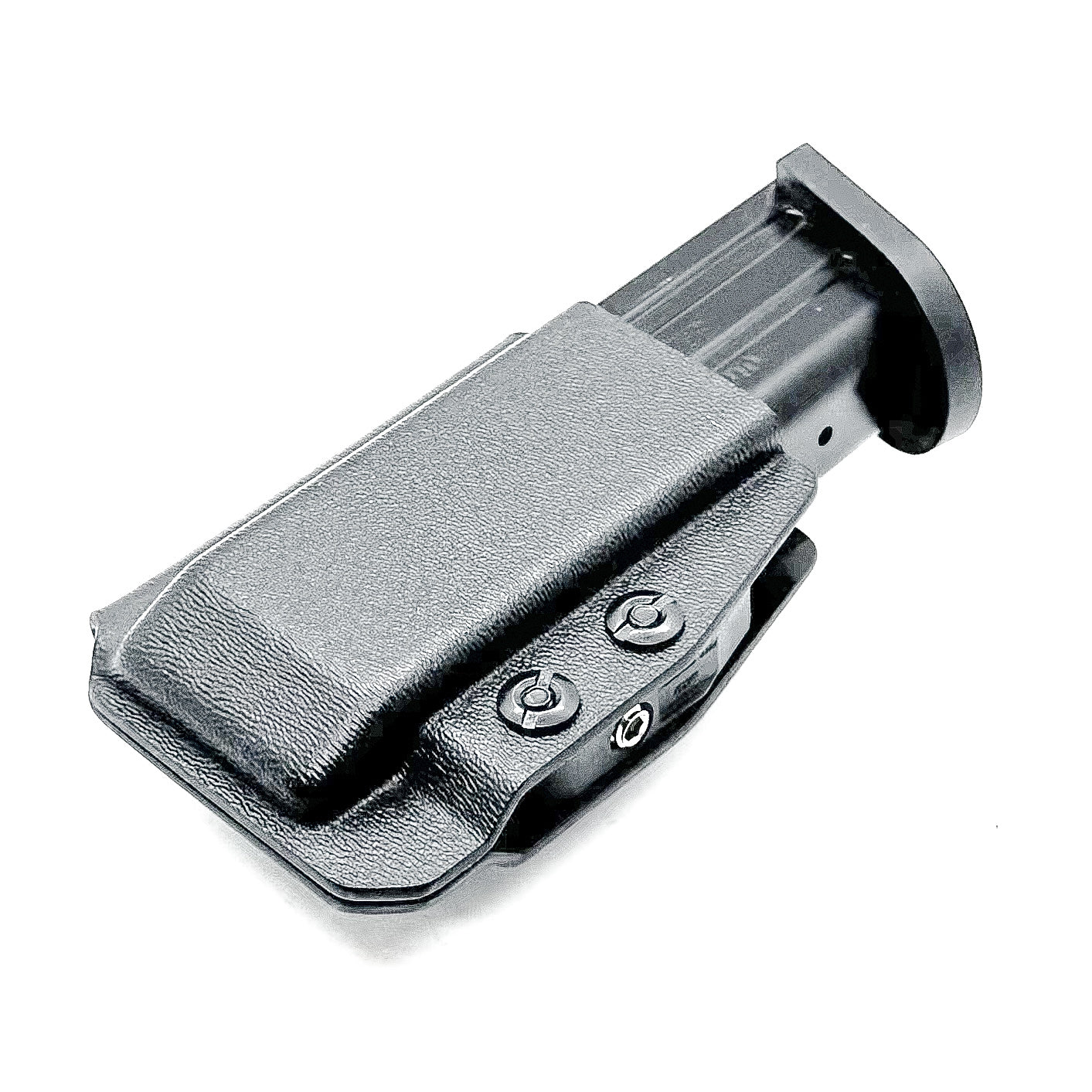 Black Kydex IWB AIWB appendix inside waistband magazine pouch carrier or holster for the Sig Sauer P320-XTEN 10mm from Four Brothers 4BROS Holsters. 