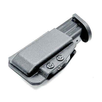 Black Kydex IWB AIWB appendix inside waistband magazine pouch carrier or holster for the Sig Sauer P320-XTEN 10mm from Four Brothers 4BROS Holsters. 