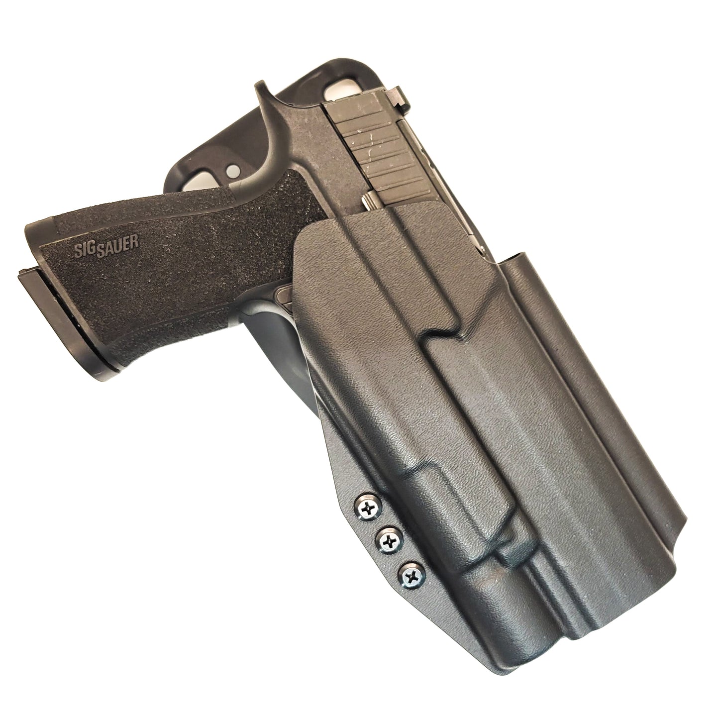 For the best OWB Sig Sauer 10MM P320-XTEN with the Surefire X-300U A or B & Align Tactical Thumb Rest Duty & Competition Holster, shop Four Brothers Holsters. 