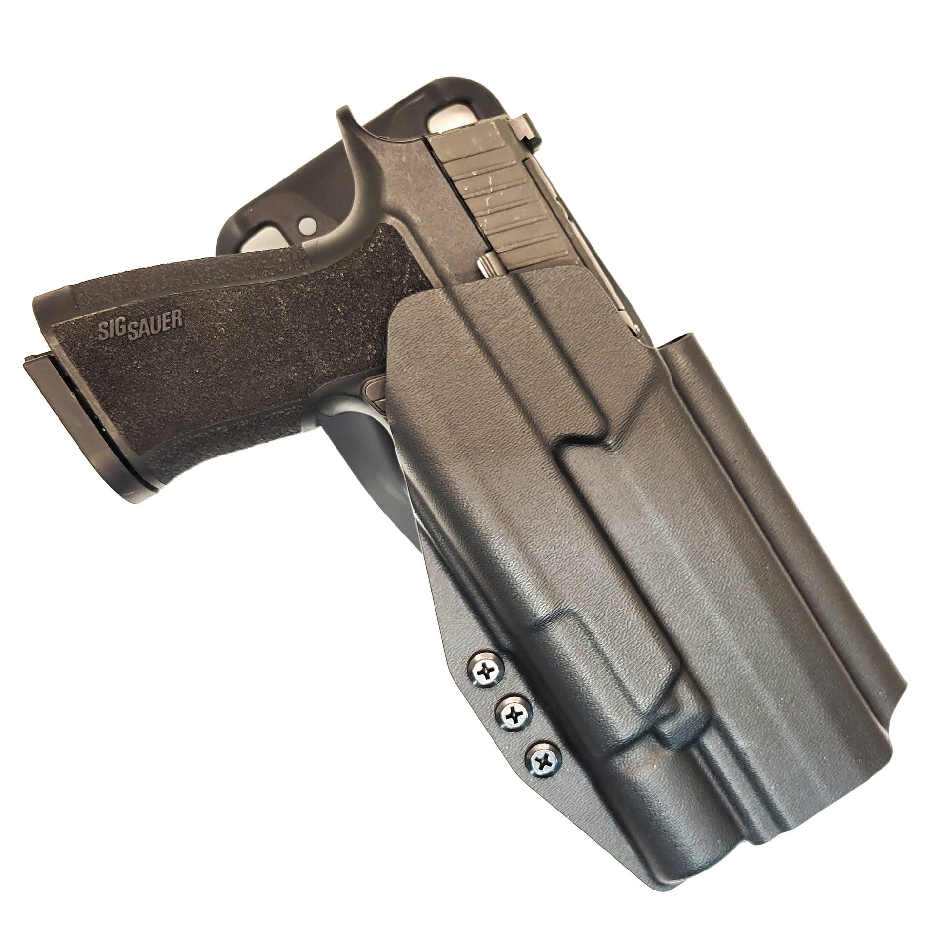 For the best OWB Sig Sauer 10MM P320-XTEN with the Surefire X-300U A or B & Align Tactical Thumb Rest Duty & Competition Holster, shop Four Brothers Holsters. 