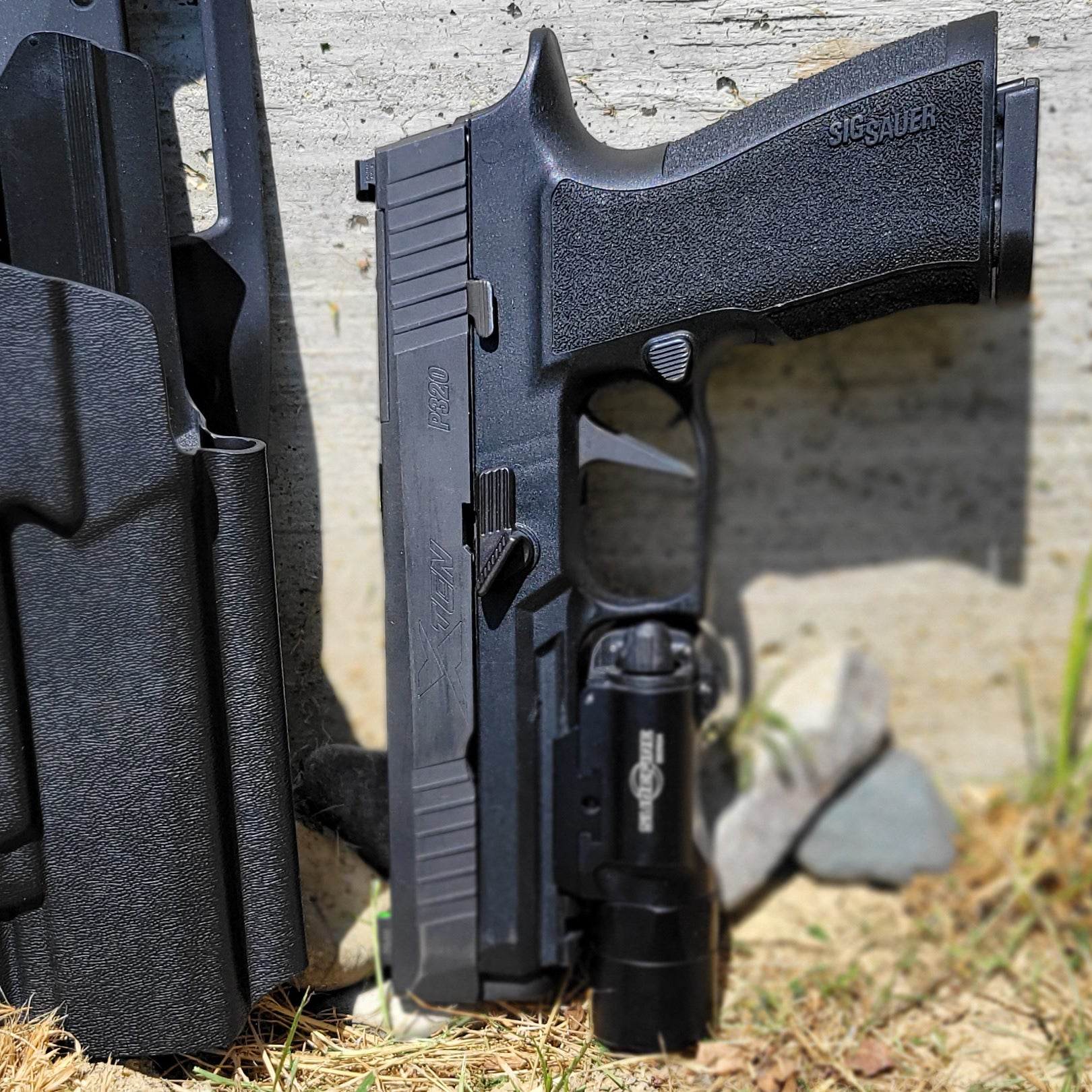 For the best OWB Sig Sauer 10MM P320-XTEN with the Surefire X-300U A or B & Align Tactical Thumb Rest Duty & Competition Holster, shop Four Brothers Holsters. 