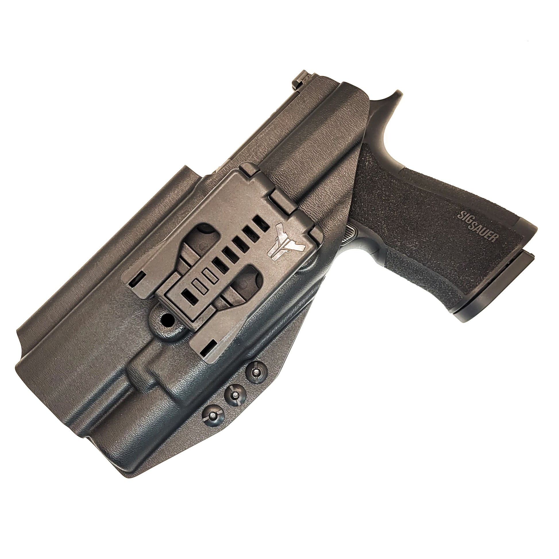 For the best OWB holster designed for the Sig Sauer 10MM P320-XTEN with the Surefire X-300UA or B & Align Tactical Thumb Rest, shop Four Brothers Holsters. 