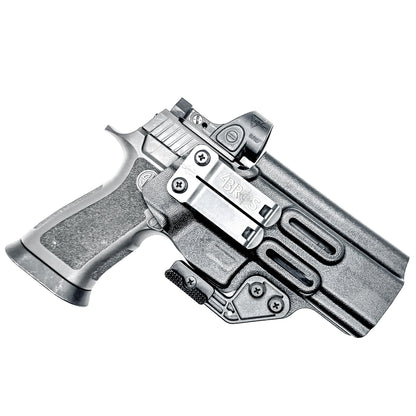 Inside Waistband Holster for the Sig Sauer P320 Full-Size, M17, M18, X-Five, X5, X-Carry & Align Tactical Thumb Rest shown in black with a DCC Monoblock clip and a modwing.