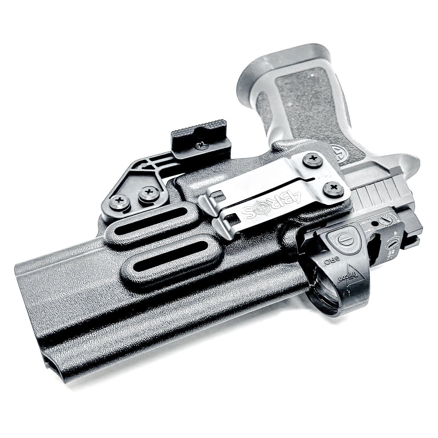 Inside Waistband Holster for the Sig Sauer P320 Full-Size, M17, M18, X-Five, X5, X-Carry & Align Tactical Thumb Rest shown in black with a DCC Monoblock clip and a modwing.