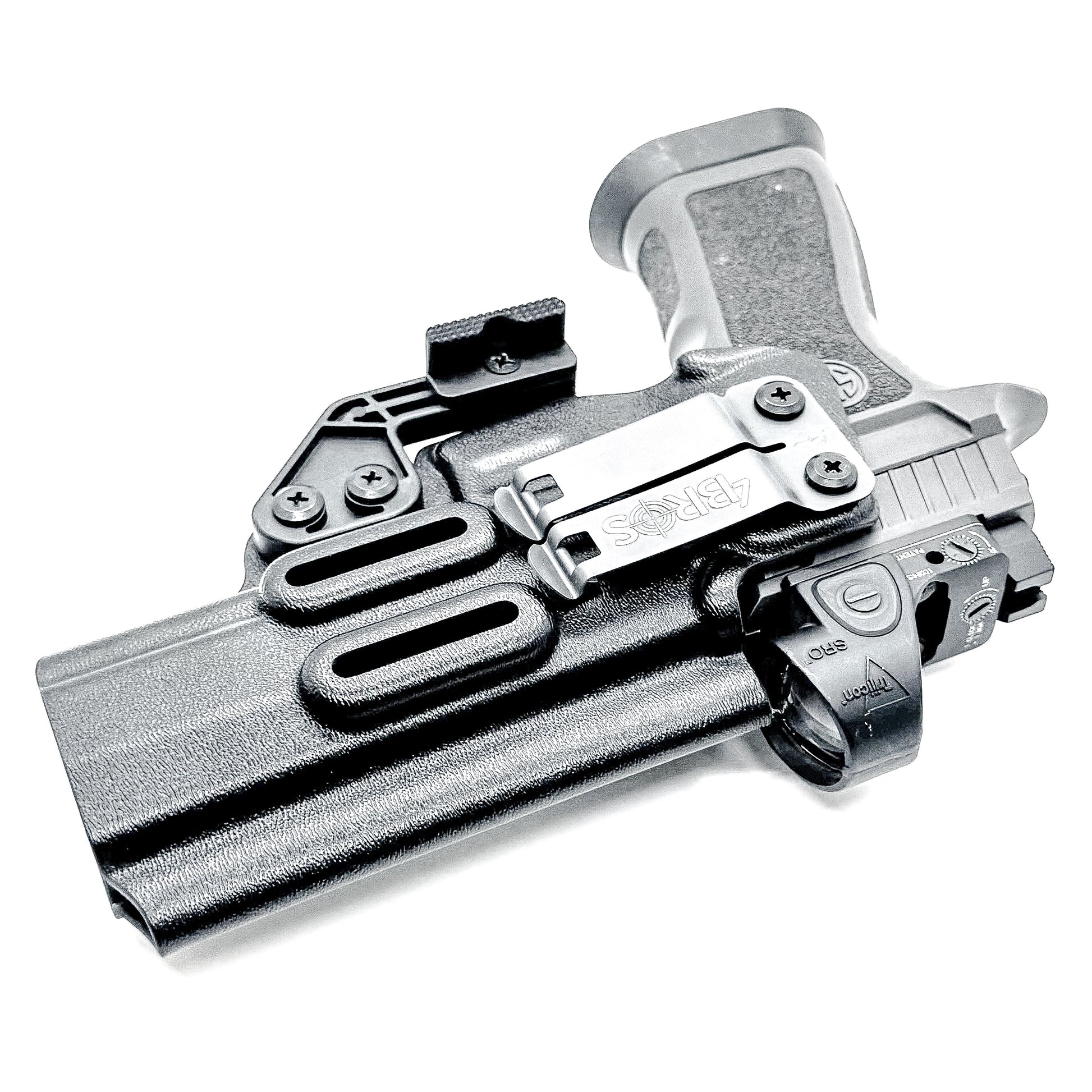 Inside Waistband Holster for the Sig Sauer P320 Full-Size, M17, M18, X-Five, X5, X-Carry & Align Tactical Thumb Rest shown in black with a DCC Monoblock clip and a modwing.