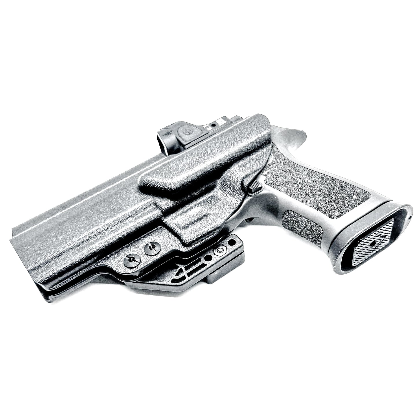 Inside Waistband Holster for the Sig Sauer P320 Full-Size, M17, M18, X-Five, X5, X-Carry & Align Tactical Thumb Rest shown in black with a DCC Monoblock clip and a modwing.