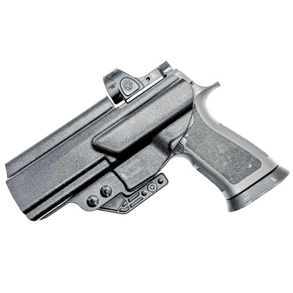 IWB Inside Waistband Holster for the Sig Sauer P320 Full Size, M17, M18, X-Five, X5, X-Carry & GoGun USA Gas Pedal shown in black with a DCC monoblock and a modwing.