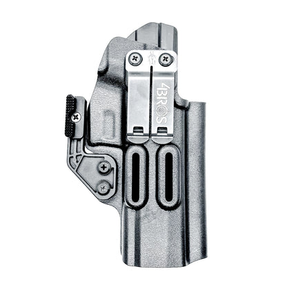 Black IWB Inside Waistband Kydex holster for the Sig Sauer P320 Full-size and M17 pistols with a DCC Monoblock and a Modwing.