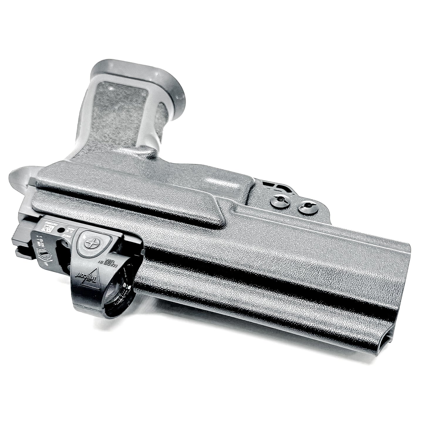 Black IWB Inside Waistband Kydex holster for the Sig Sauer P320 Full-size and M17 pistols with a DCC Monoblock and a Modwing.