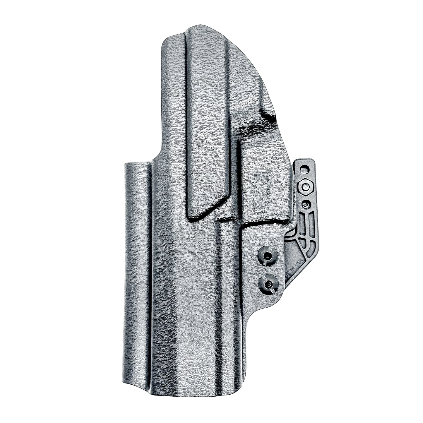 Black IWB Inside Waistband Kydex holster for the Sig Sauer P320 Full-size and M17 pistols with a DCC Monoblock and a Modwing.