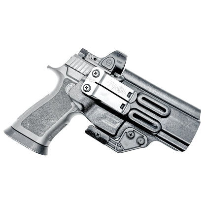 Black IWB Inside Waistband Kydex holster for the Sig Sauer P320 Full-size and M17 pistols with a DCC Monoblock and a Modwing.