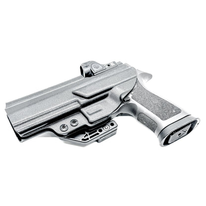 Black IWB Inside Waistband Kydex holster for the Sig Sauer P320 Full-size and M17 pistols with a DCC Monoblock and a Modwing.