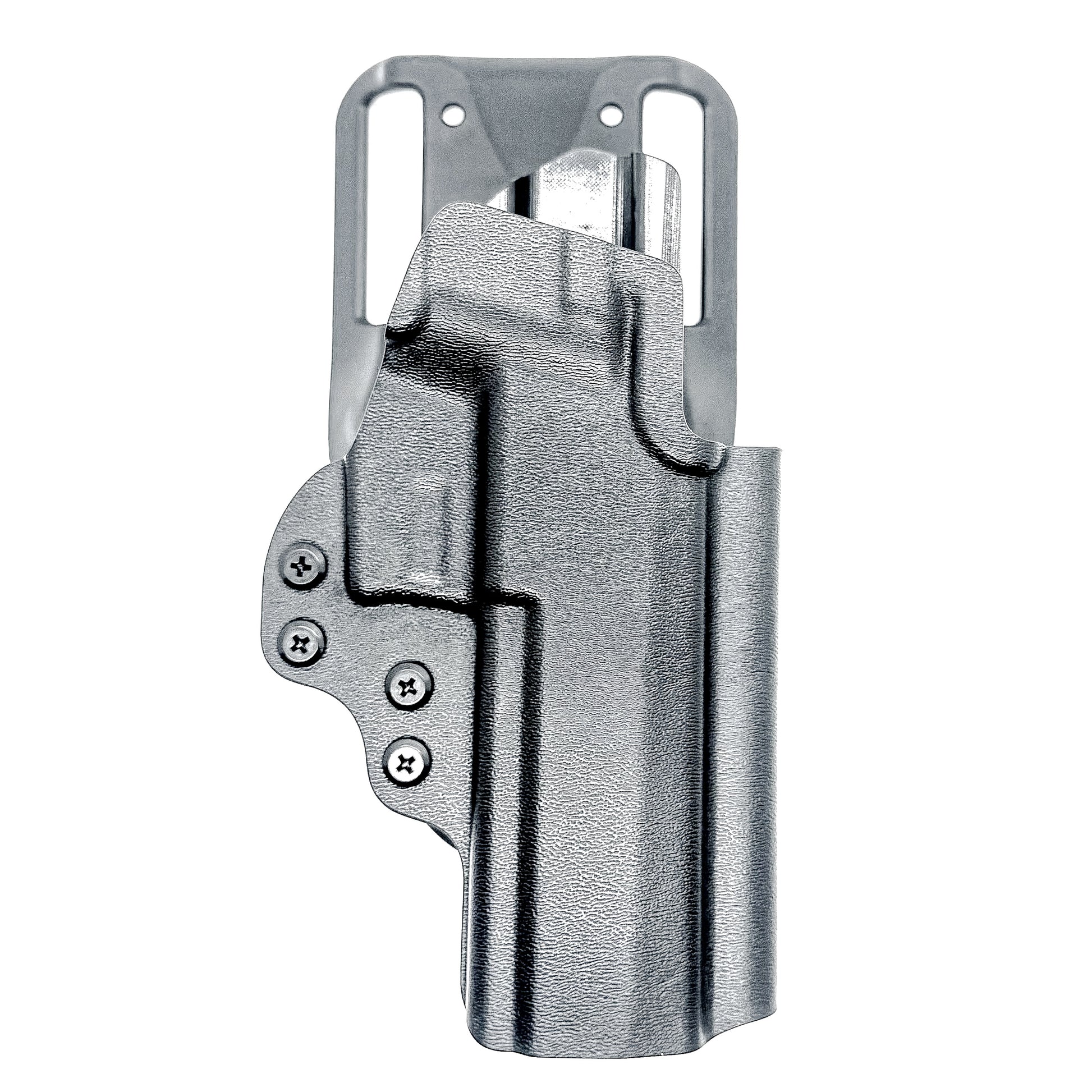 Outside Waistband Sig P320 & Align Tactical Thumb Rest Takedown Lever installed Duty & Competition Kydex Holster in black with a duty drop attachment.