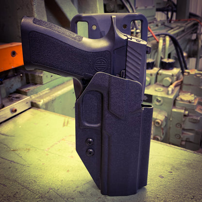 For the best, Outside Waistband Sig P320 & Align Tactical Thumb Rest Takedown Lever installed Duty & Competition Kydex Holster, shop Four Brothers Holsters. 