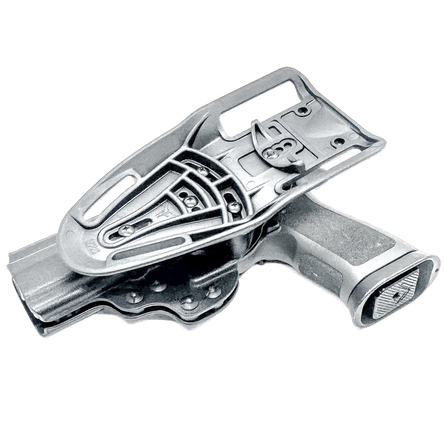 Outside Waistband Sig P320 & Align Tactical Thumb Rest Takedown Lever installed Duty & Competition Kydex Holster in black with a duty drop attachment.