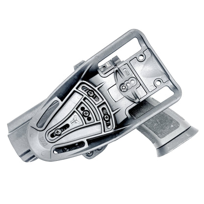 Outside Waistband Sig P320 & Align Tactical Thumb Rest Takedown Lever installed Duty & Competition Kydex Holster in black with a duty drop attachment.