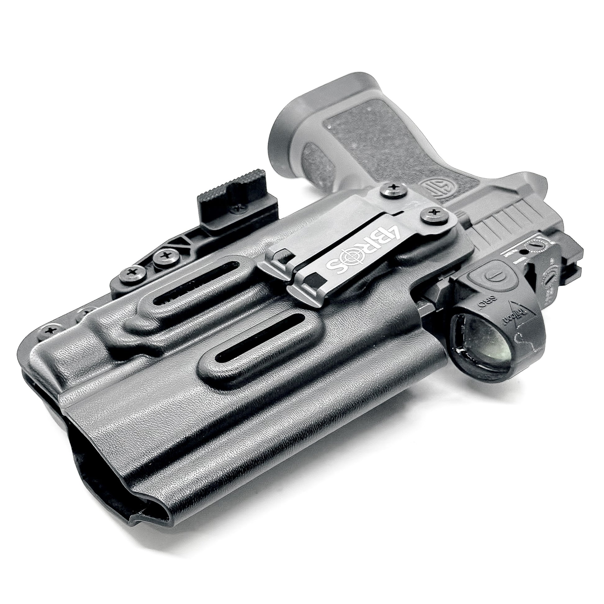 Holster for Sig Sauer P320 with Align Tactical Thumb Rest & TLR-1 HL-X in black with DCC Monoblock & Modwing from 4BROS Holsters