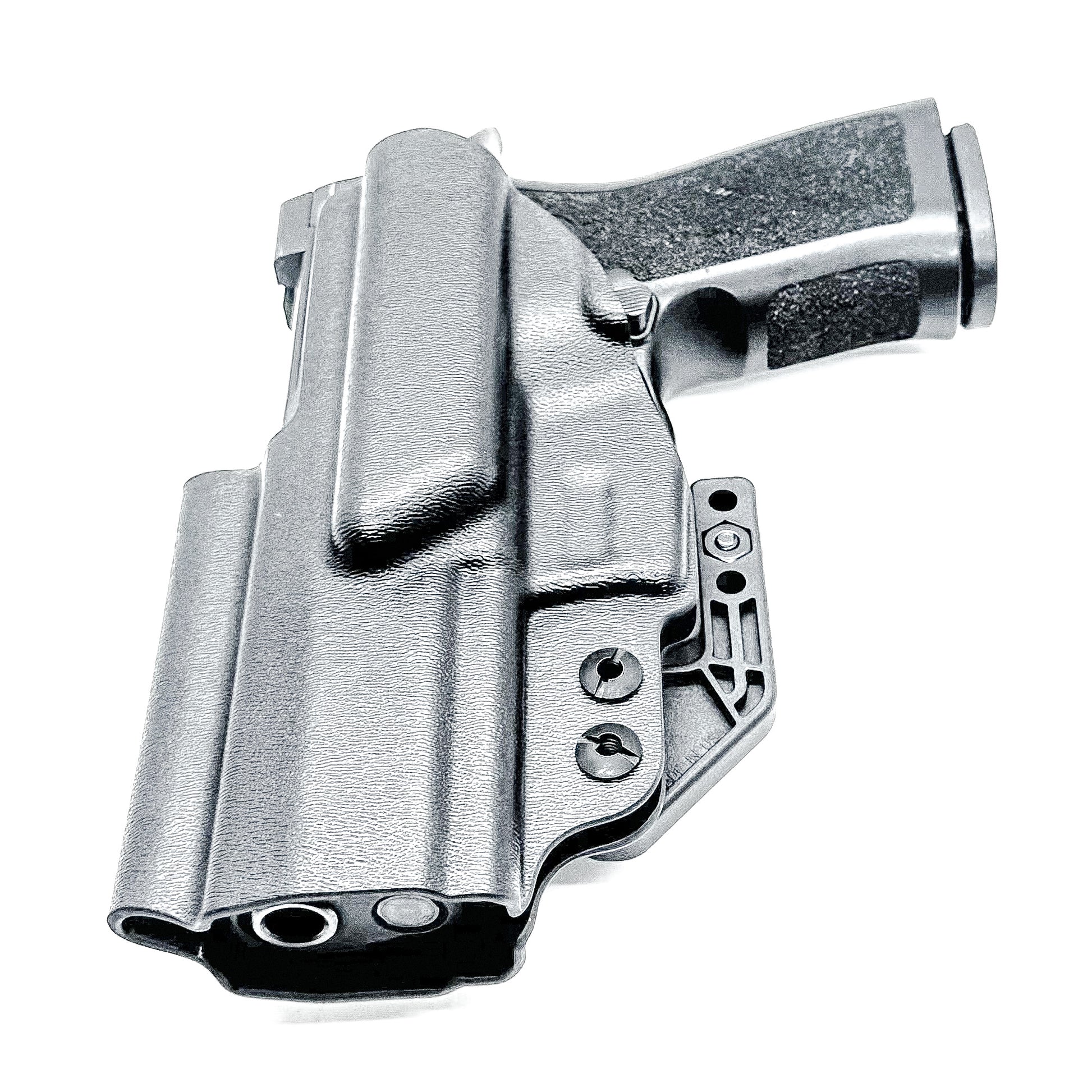 Inside Waistband IWB Holster for the P320 Carry pistols, and M18 with Align Tactical Thumb Rest Takedown Lever in black with a DCC Monoblock and a Modwing.