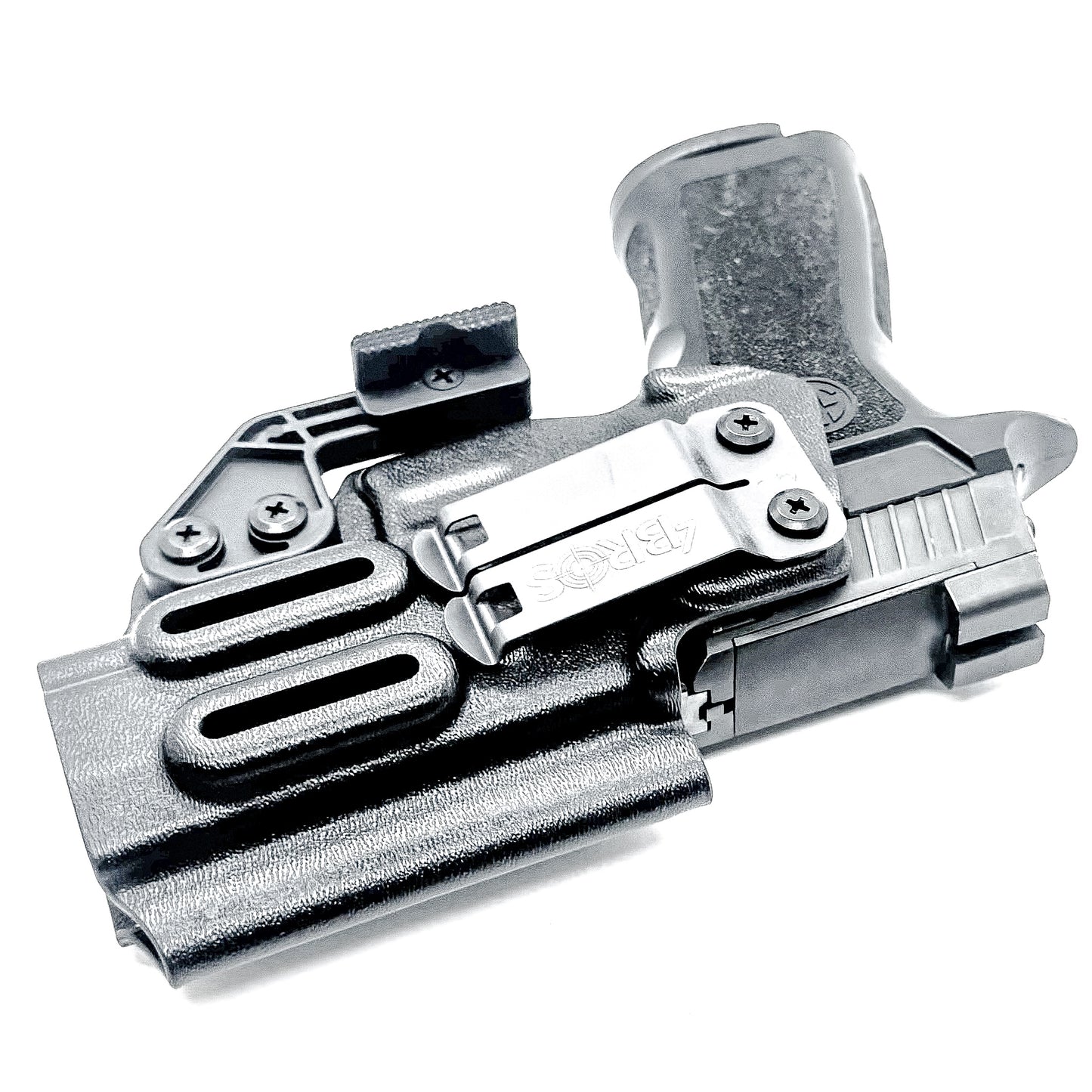 Black IWB AIWB Inside Waistband  Holster for the P320 Compact, Carry, M18 & P320 Wilson Combat Carry grip module pistols with a DCC Monoblock and a Modwing.