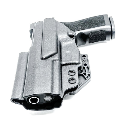 Black IWB AIWB Inside Waistband  Holster for the P320 Compact, Carry, M18 & P320 Wilson Combat Carry grip module pistols with a DCC Monoblock and a Modwing.