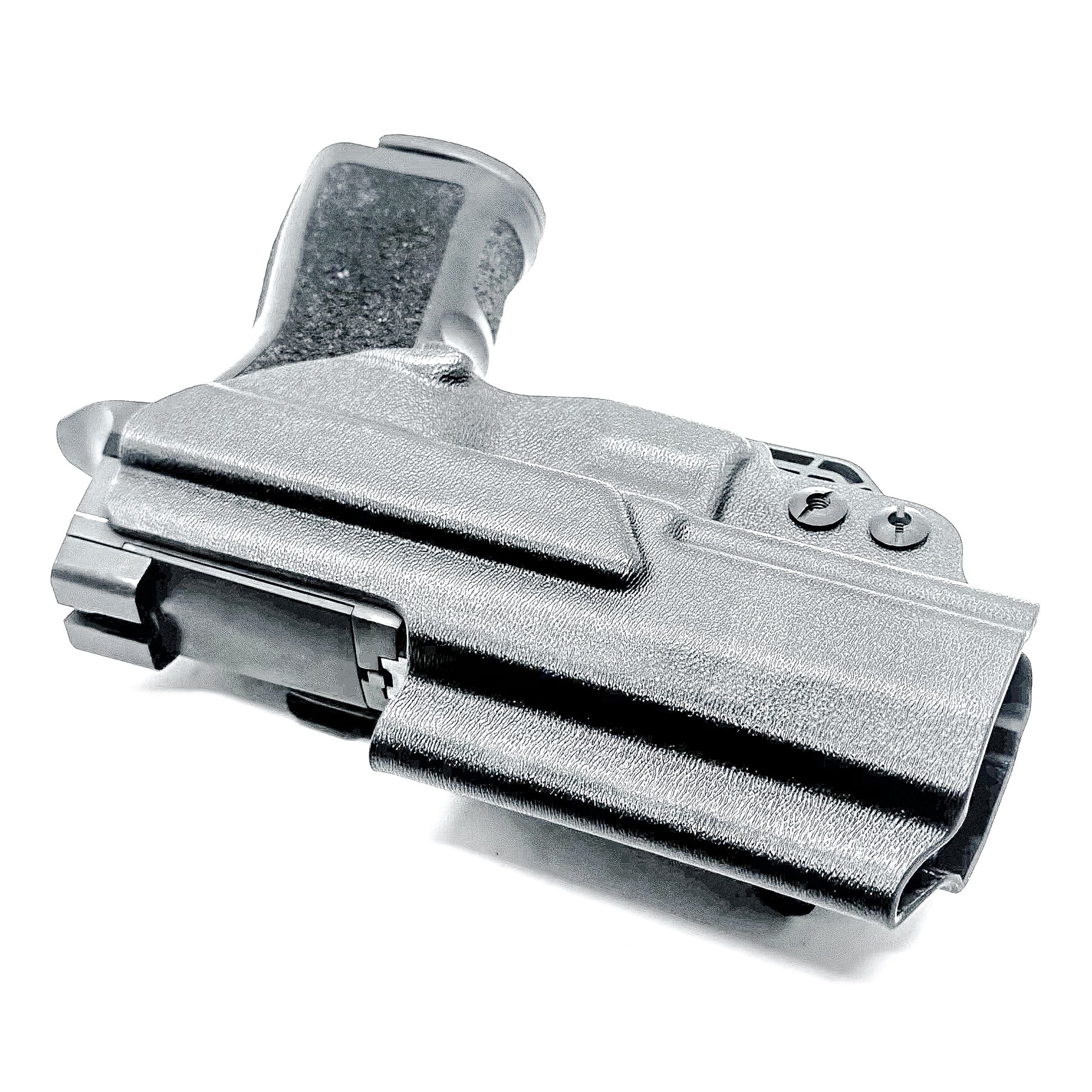 Black IWB AIWB Inside Waistband  Holster for the P320 Compact, Carry, M18 & P320 Wilson Combat Carry grip module pistols with a DCC Monoblock and a Modwing.