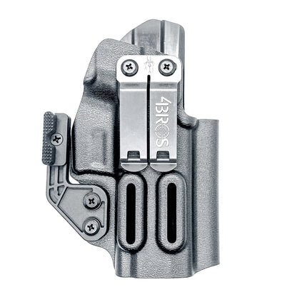 Black IWB AIWB Inside Waistband  Holster for the P320 Compact, Carry, M18 & P320 Wilson Combat Carry grip module pistols with a DCC Monoblock and a Modwing.