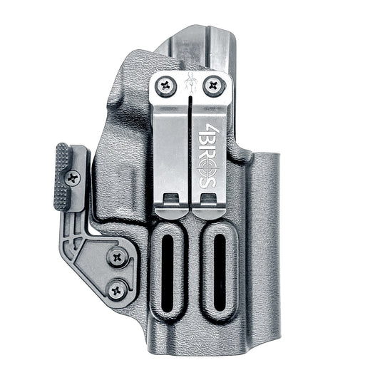 Black IWB AIWB Inside Waistband  Holster for the P320 Compact, Carry, M18 & P320 Wilson Combat Carry grip module pistols with a DCC Monoblock and a Modwing.