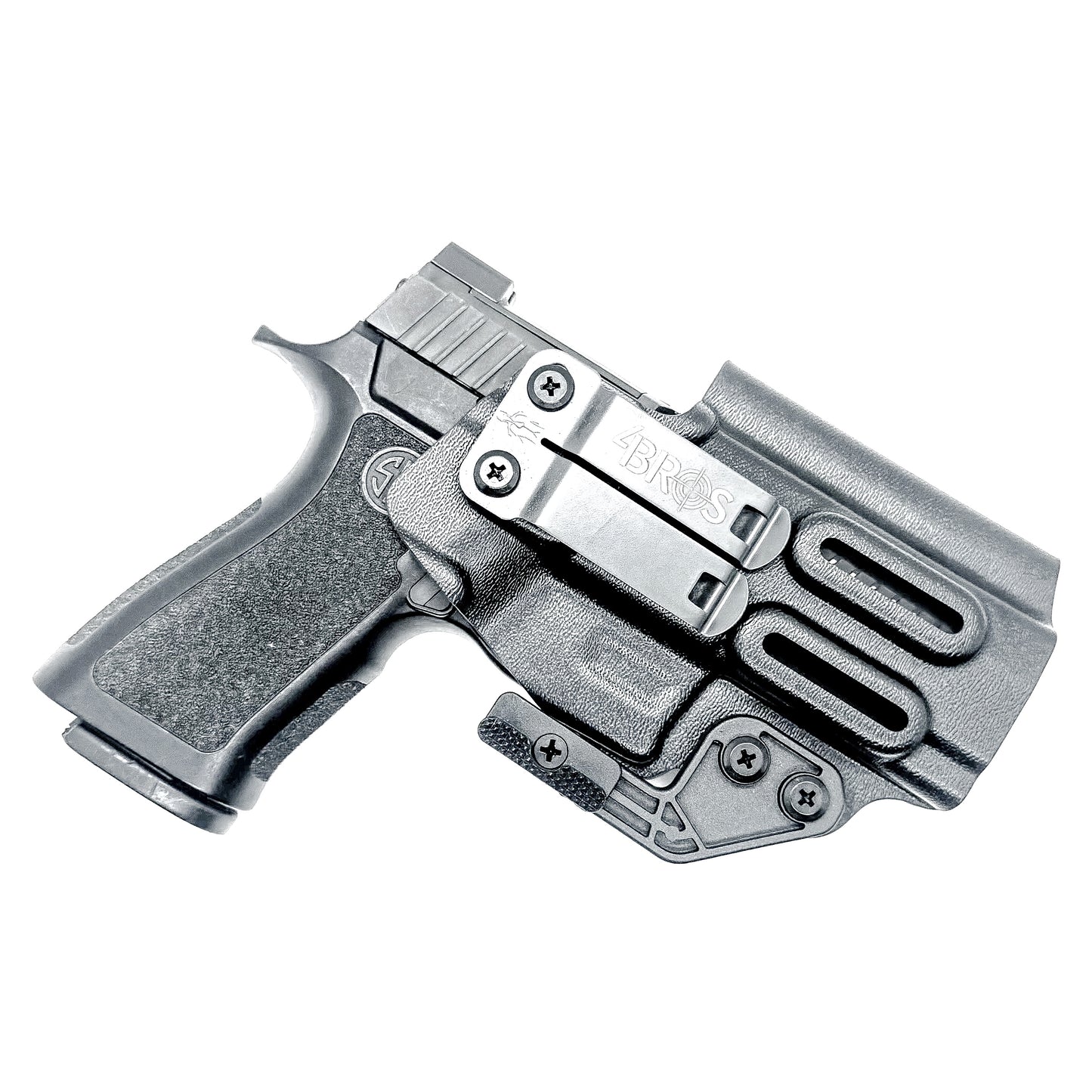 Black IWB AIWB Inside Waistband  Holster for the P320 Compact, Carry, M18 & P320 Wilson Combat Carry grip module pistols with a DCC Monoblock and a Modwing.