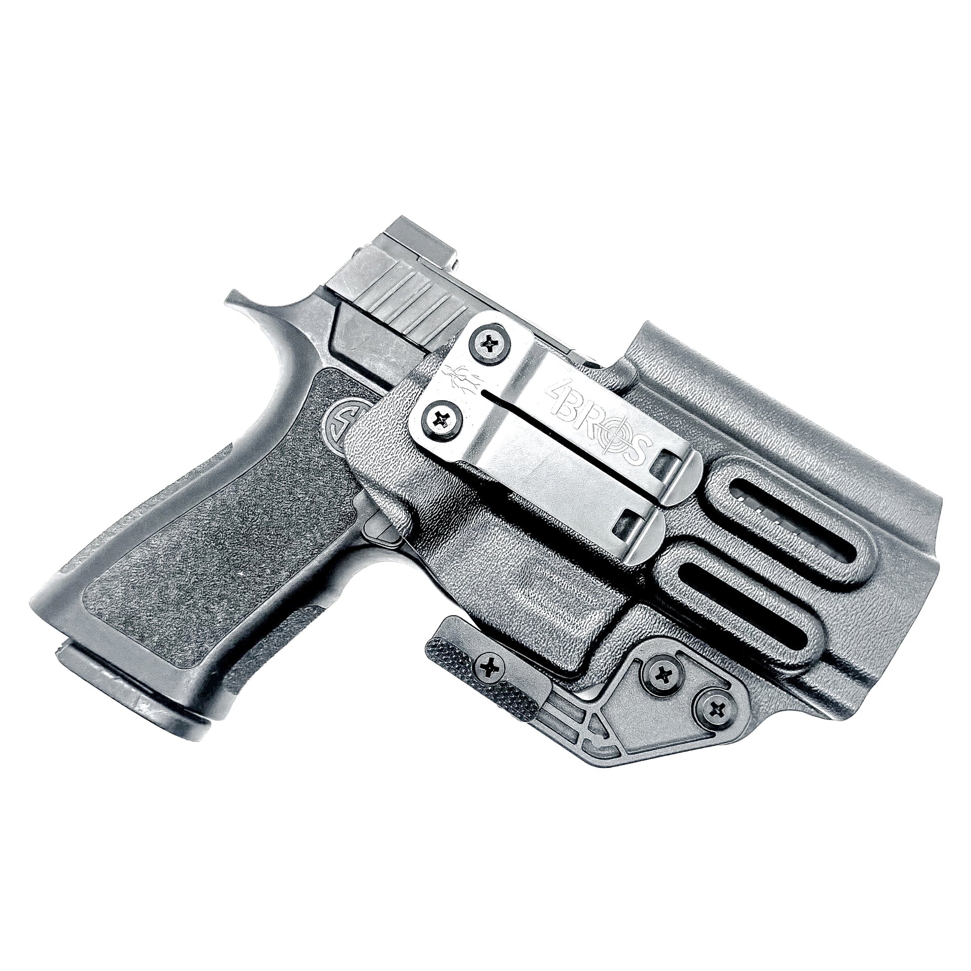 Black IWB AIWB Inside Waistband  Holster for the P320 Compact, Carry, M18 & P320 Wilson Combat Carry grip module pistols with a DCC Monoblock and a Modwing.