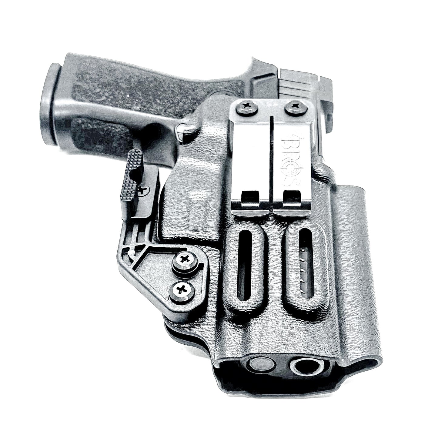 Black IWB AIWB Inside Waistband  Holster for the P320 Compact, Carry, M18 & P320 Wilson Combat Carry grip module pistols with a DCC Monoblock and a Modwing.