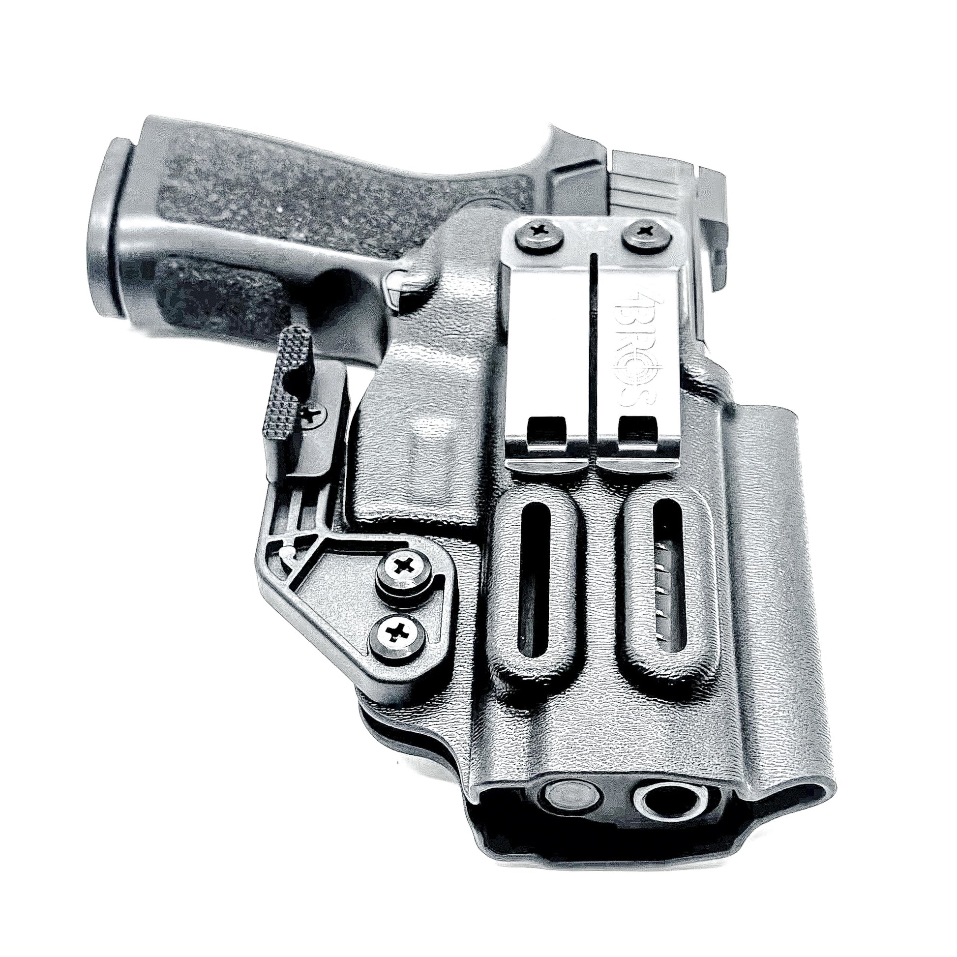 Black IWB AIWB Inside Waistband  Holster for the P320 Compact, Carry, M18 & P320 Wilson Combat Carry grip module pistols with a DCC Monoblock and a Modwing.