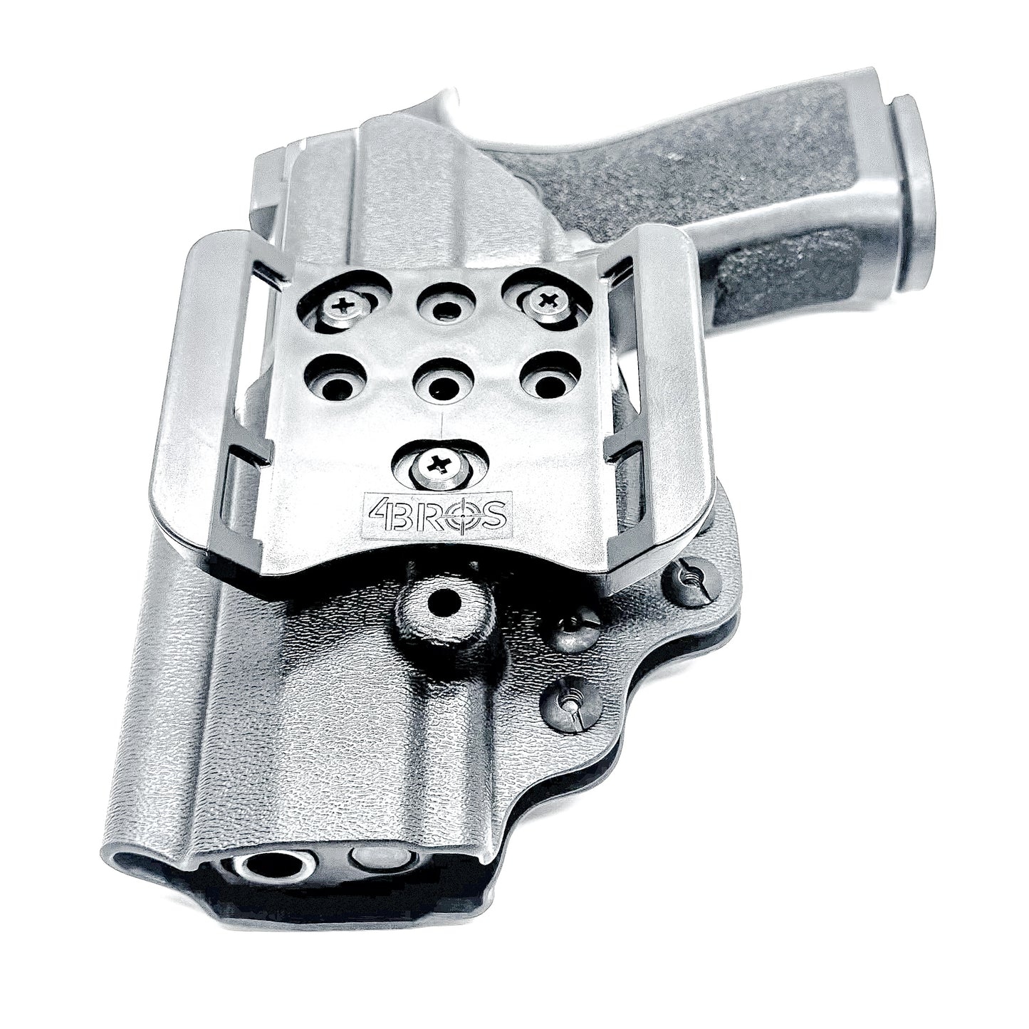 OWB Outside Waistband Holster for the Sig Sauer P320 Carry, Compact, M18 pistols, and Wilson Combat Carry grip module in black with a 4BROS 1.5" Belt Slide.