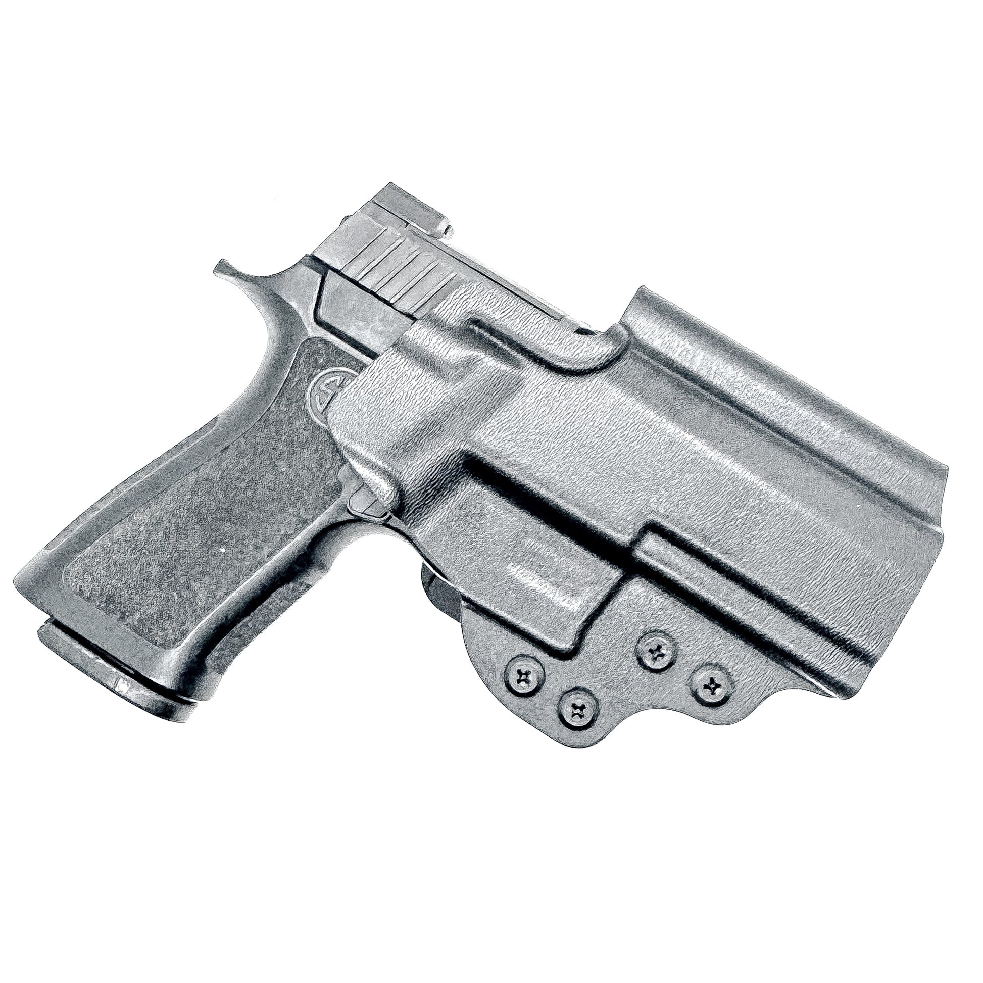 OWB Outside Waistband Holster for the Sig Sauer P320 Carry, Compact, M18 pistols, and Wilson Combat Carry grip module in black with a 4BROS 1.5" Belt Slide.