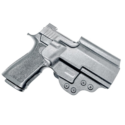 OWB Outside Waistband Holster for the Sig Sauer P320 Carry, Compact, M18 pistols, and Wilson Combat Carry grip module in black with a 4BROS 1.5" Belt Slide.
