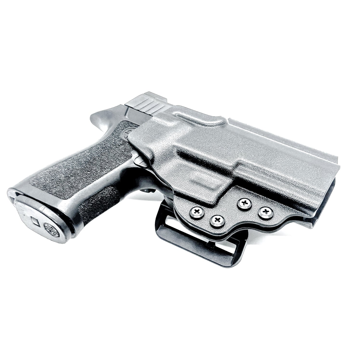 OWB Outside Waistband Holster for the Sig Sauer P320 Carry, Compact, M18 pistols, and Wilson Combat Carry grip module in black with a 4BROS 1.5" Belt Slide.