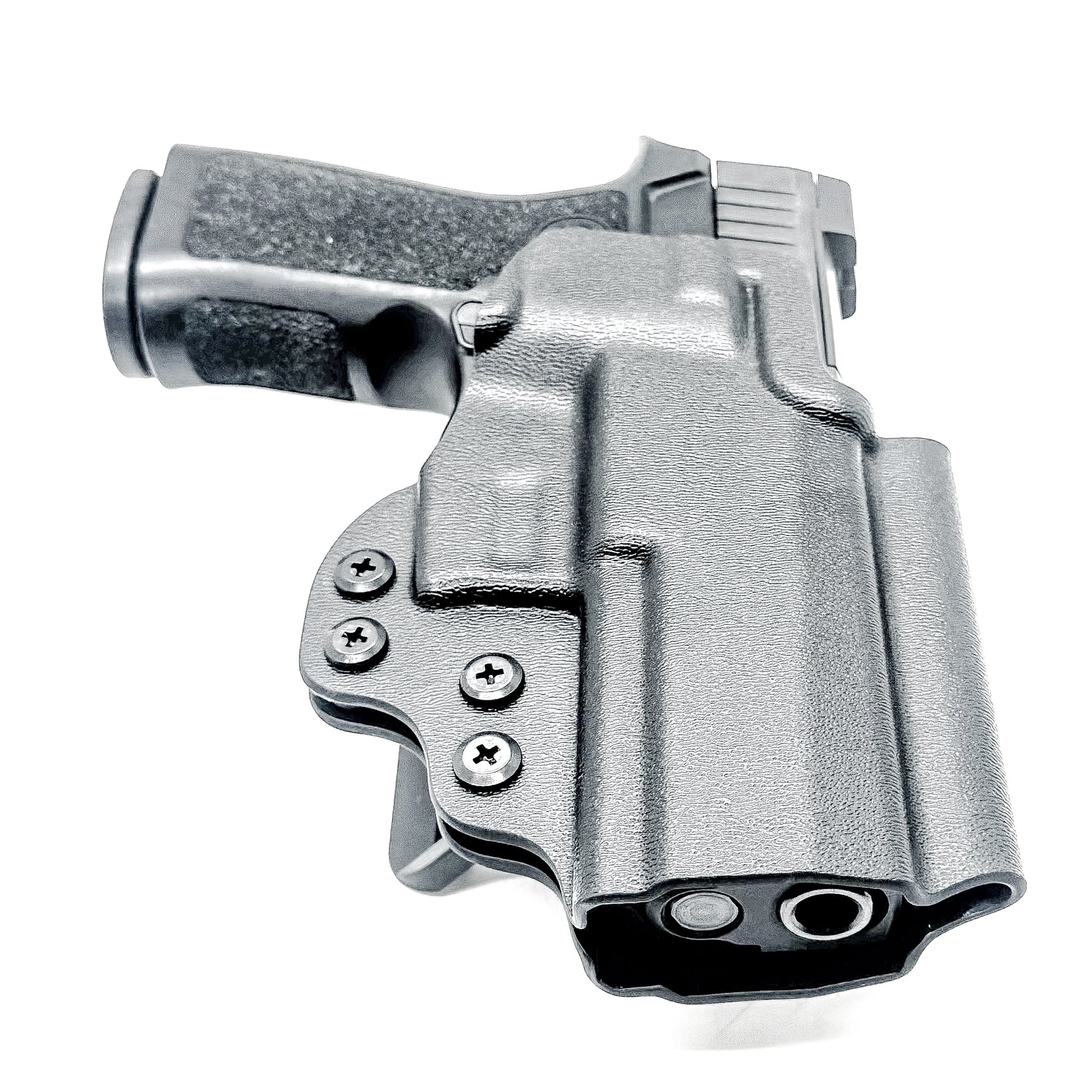OWB Outside Waistband Holster for the Sig Sauer P320 Carry, Compact, M18 pistols, and Wilson Combat Carry grip module in black with a 4BROS 1.5" Belt Slide.