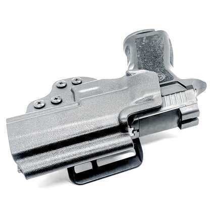OWB Outside Waistband Holster for the Sig Sauer P320 Carry, Compact, M18 pistols, and Wilson Combat Carry grip module in black with a 4BROS 1.5" Belt Slide.