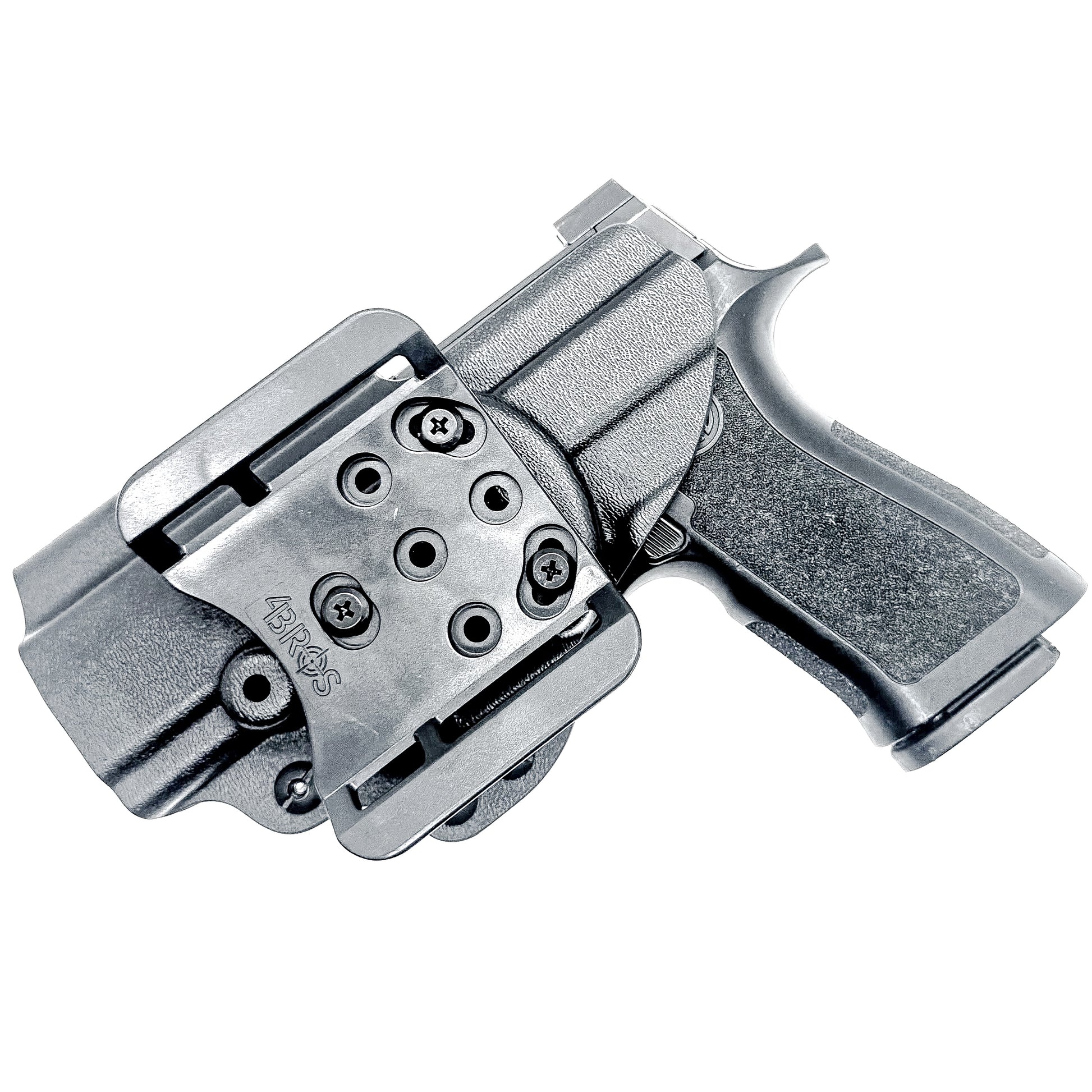 OWB Outside Waistband Holster for the Sig Sauer P320 Carry, Compact, M18 pistols, and Wilson Combat Carry grip module in black with a 4BROS 1.5" Belt Slide.