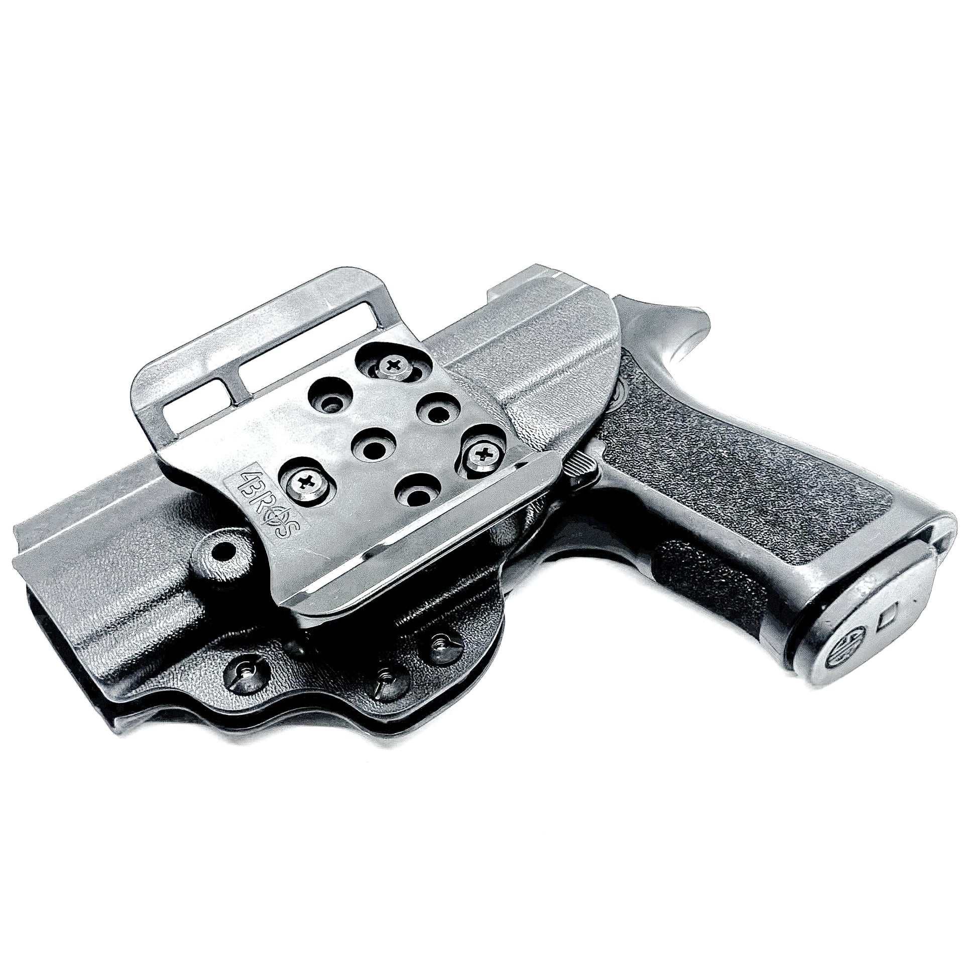 OWB Outside Waistband Holster for the Sig Sauer P320 Carry, Compact, M18 pistols, and Wilson Combat Carry grip module in black with a 4BROS 1.5" Belt Slide.