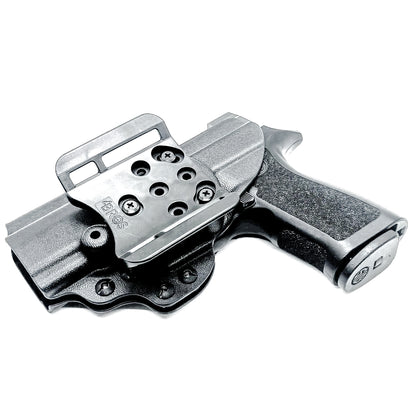 OWB Outside Waistband Holster for the Sig Sauer P320 Carry, Compact, M18 pistols, and Wilson Combat Carry grip module in black with a 4BROS 1.5" Belt Slide.