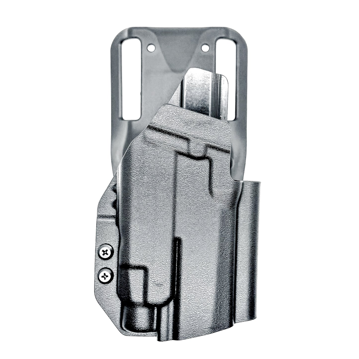 Outside Waistband OWB Duty & Competition Holster for the P320 Compact/Carry pistol with a TLR-7 HL-X  light in black with a duty Drop Attachment.
